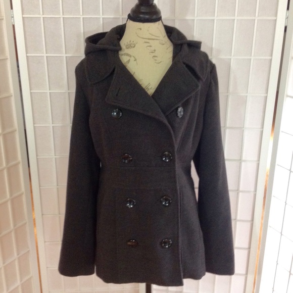 Charcoal Pea Coat w/ Removable Hood NWOT