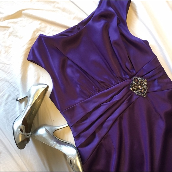 Jeweled sateen formal cocktail sheath dress