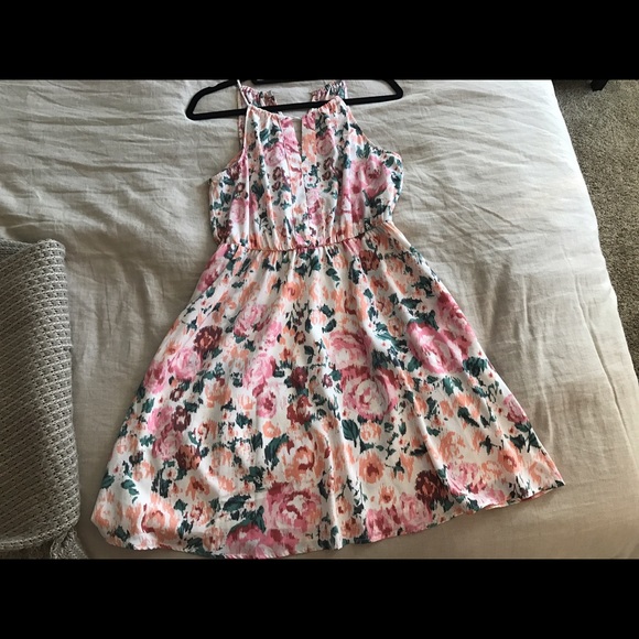 Floral High Neck Keyhole Dress