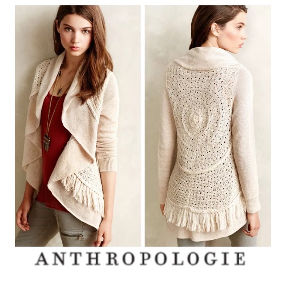Anthropologie Sweaters - Anthropologie Knitted & Knotted Cream Fringe Card