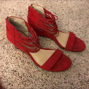 Ana red wedge sandals