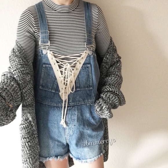 New denim lace up overall shorts - Picture 5 of 6