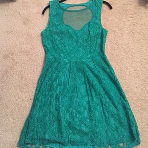 Size 4 pins and needles green mesh back lace dress