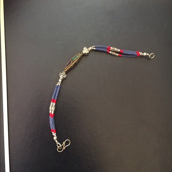 Real Lapis beads bracelet silver look bracelet