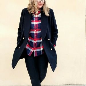 Vintage Anne Klein II Black Wool Peacoat Size 10