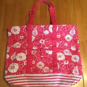 Flowered Canvas Beach Bag