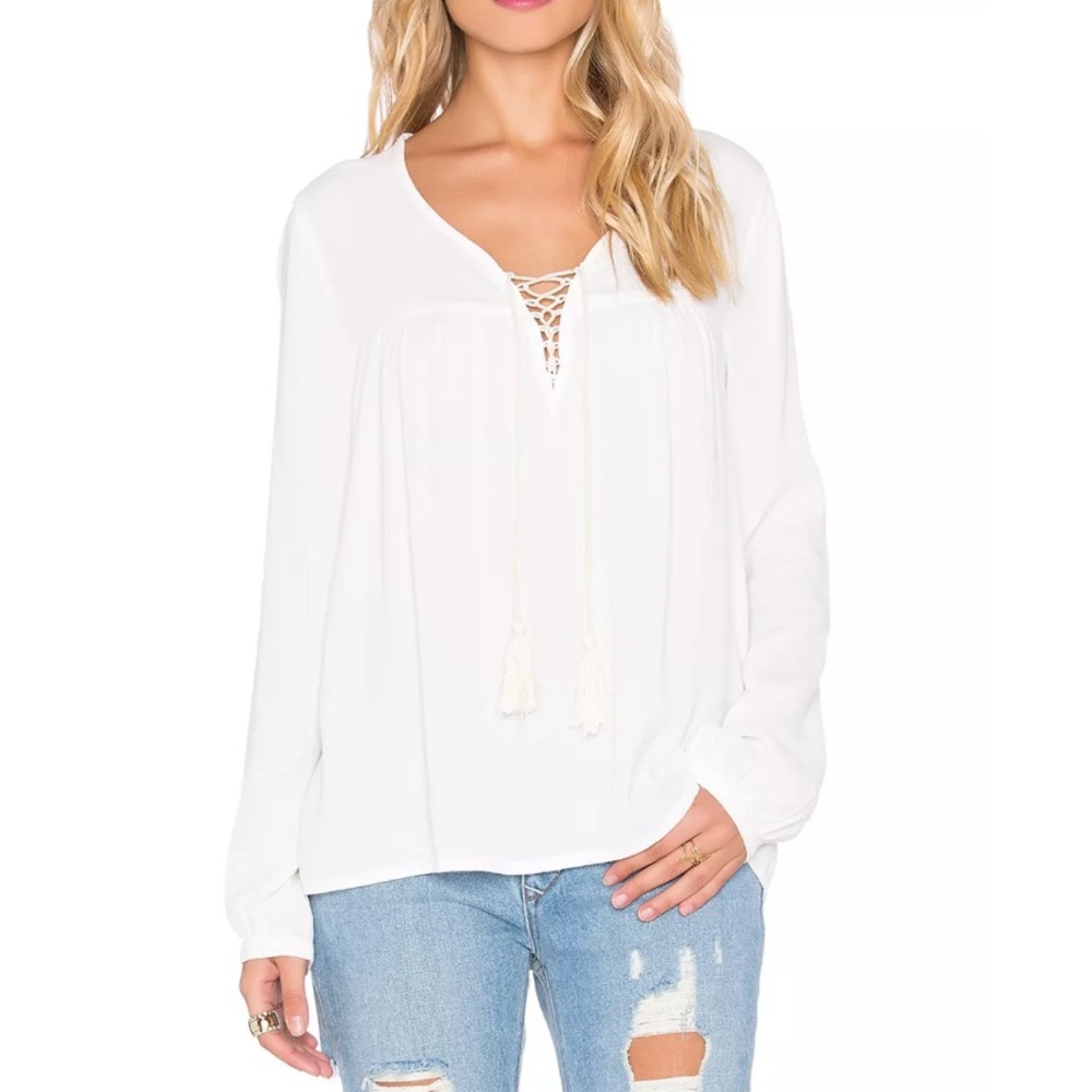PEASANT BLOUSE Intricate Long Sleeve Lace Up Tunic - Picture 2 of 7