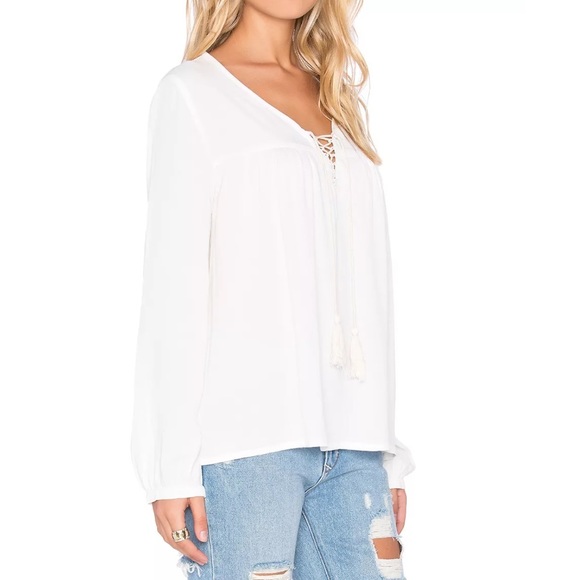 PEASANT BLOUSE Intricate Long Sleeve Lace Up Tunic - Picture 4 of 7