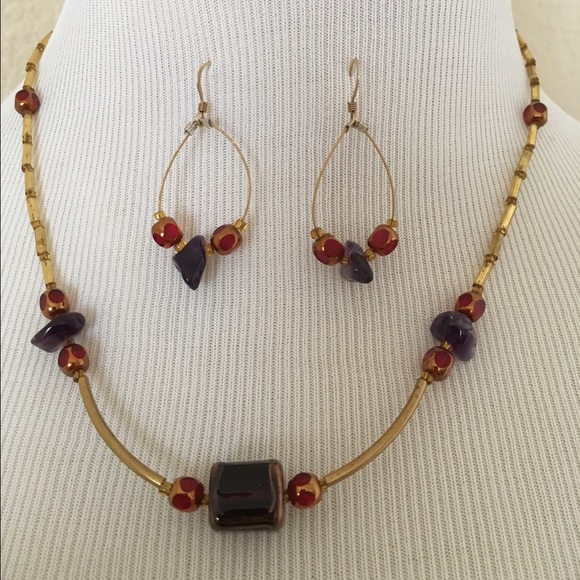 2 piece set Hand made necklace and earrings