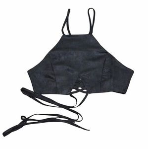 Faux Suede High neck Crop top!