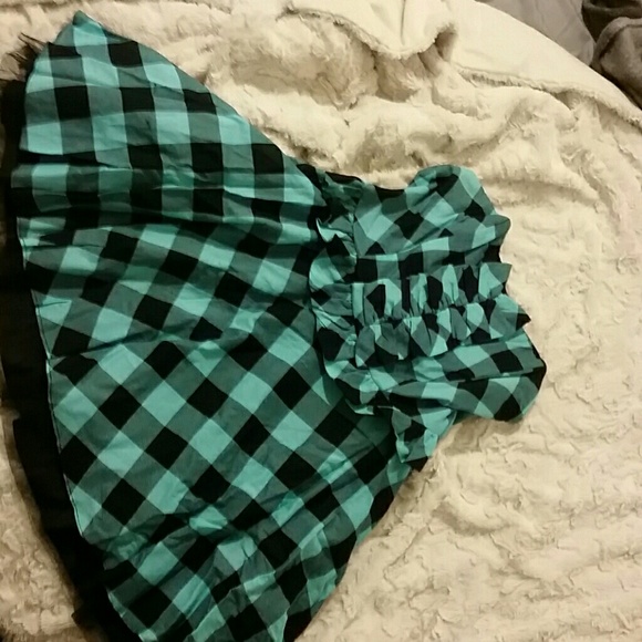 Blue checkered strapless dress - Picture 1 of 3