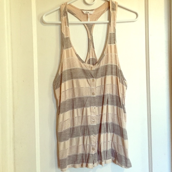 Racerback cream and gray striped tank top