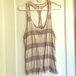 Racerback cream and gray striped tank top