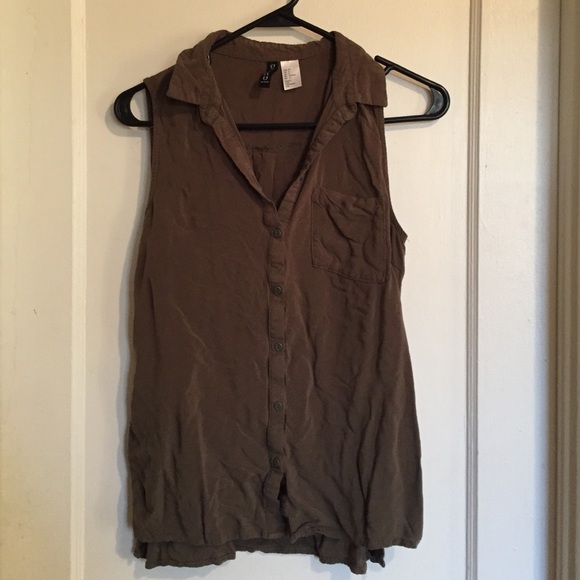 Olive green/brown/gray colored collared tank top