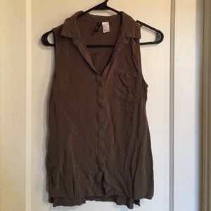 Olive green/brown/gray colored collared tank top