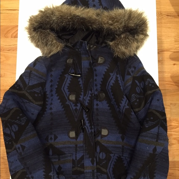 Gently used tribal print pea coat from Pac Sun.