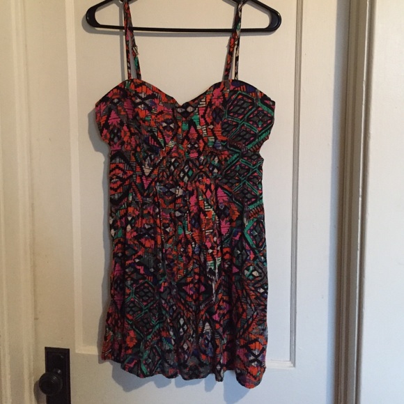 Bright tribal mini dress with side cut outs