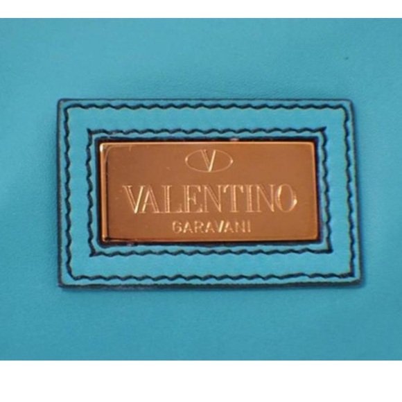 Valentino Teal Lambskin Shoulder Tote Handbag - Picture 4 of 4