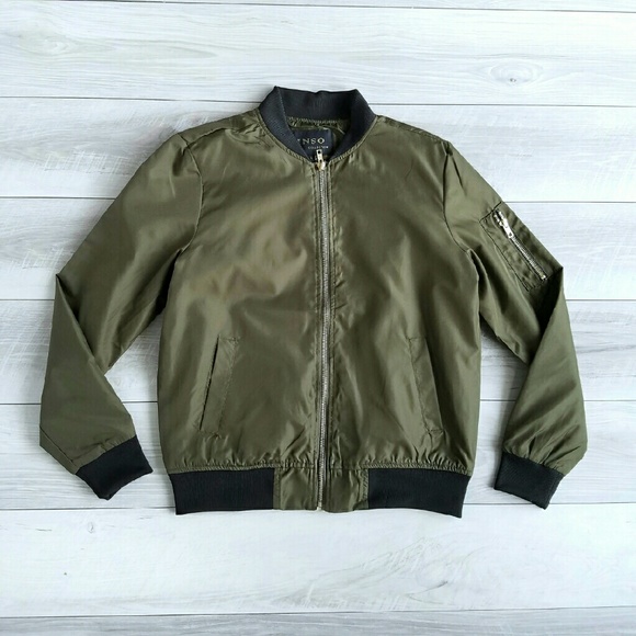 Olive Green Cropped Bomber Jacket