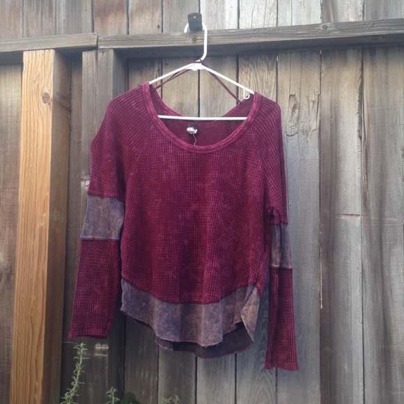 Mineral wash long sleeve thermal knit top