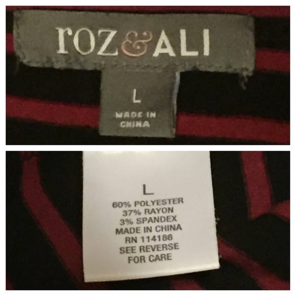 Roz & Ali Red and Black Striped Top - Picture 3 of 4