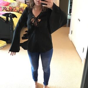 Lace-up Blouse with bell sleeves