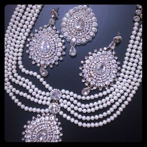 Pearl Necklace earrings headpiece jewelry set