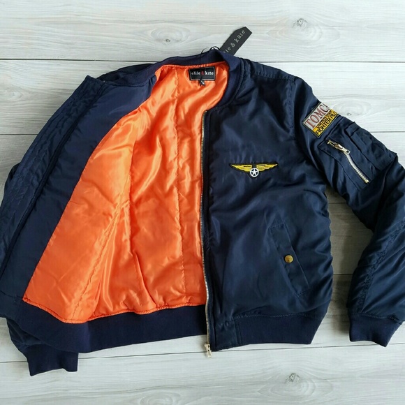 Navy Embroidered Puff Bomber Jacket - Picture 1 of 4