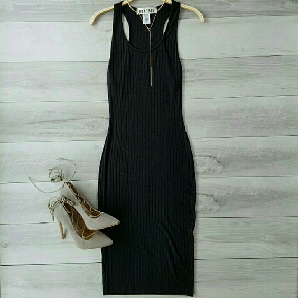 Black Ribbed Knit Racerback Midi Dress - Picture 1 of 4