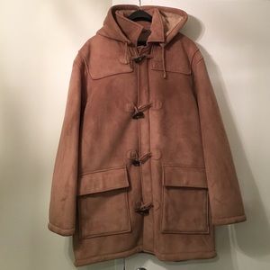 Men's Sherpa Lined Suede Toggle Coat with hood