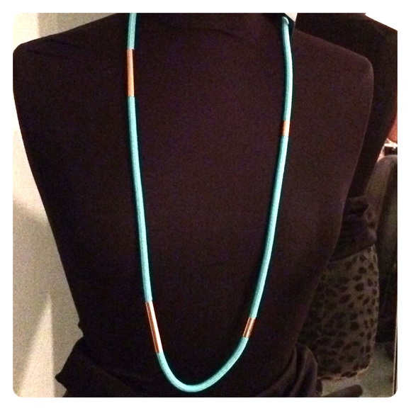 Turquoise Bungee Chord Necklace with Gold Accents