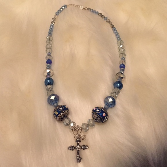 Women's Fashion Necklace Cross Homemade Blue