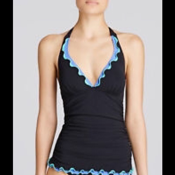 NWT GOTTEX BATHING SUIT BLACK TANKINI TOP SZ 12