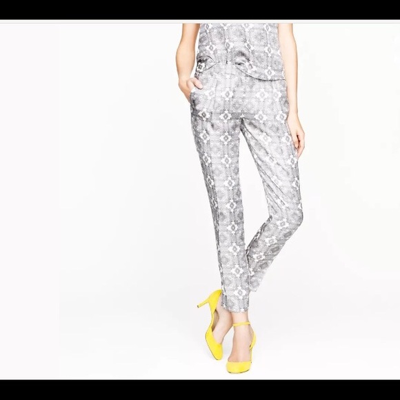 JCREW COLLECTION Silk Cafe Capris Pewter Paisley