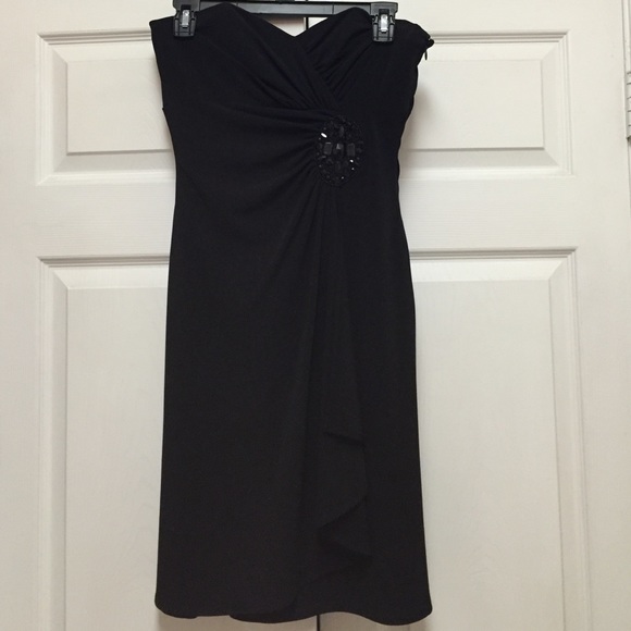 Strapless Mock Wrap Black Dress