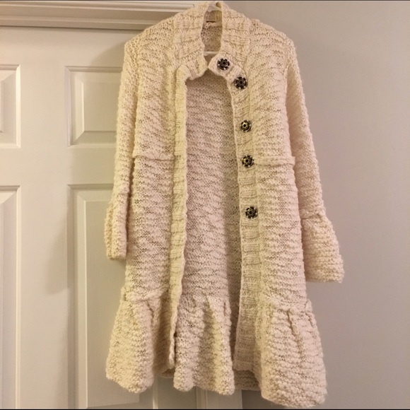 Free People Cream Knit Long Button Sweater - Picture 1 of 4