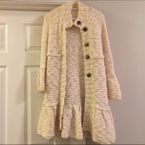 Free People Cream Knit Long Button Sweater