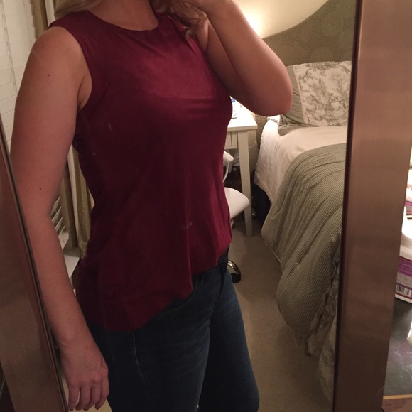 Wine faux suede top