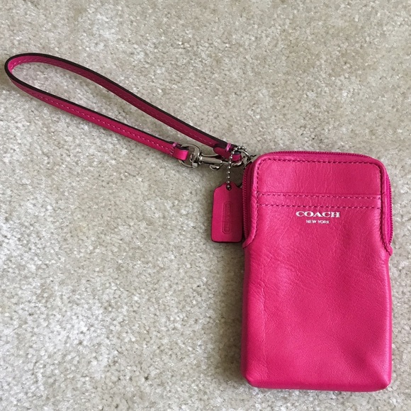 Authentic Coach Hot Pink Leather Card / Key Holder