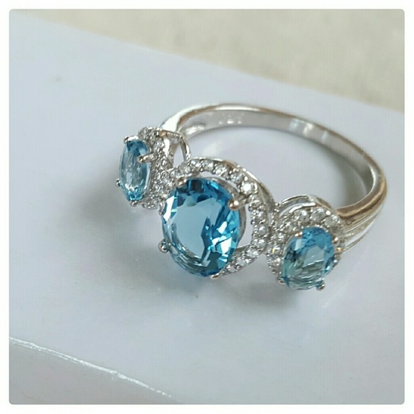 Glamouresq  Jewelry - 925, 18k GP,  Topaz & Sapphire Ring NWOT