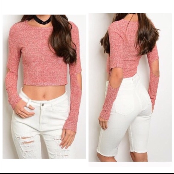 🚨FLASH SALE🚨Pink long sleeve crop top sweater - Picture 4 of 4