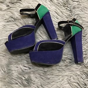 Platform color block velour suede heels