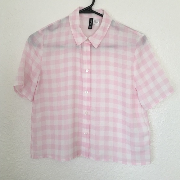 H&M Pink Plaid Crop Button Top