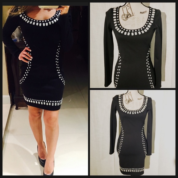 Rampage Dresses & Skirts - Sexy Black long Sleeve's Studded Dress