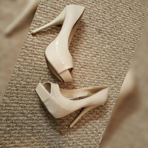 CLOSE OUT!!  Tan peeptoe stilleto heels.