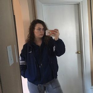 adidas windbreaker navy blue w maroon stripes