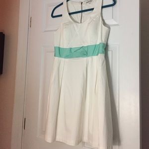 White dress with tiffany blue detail