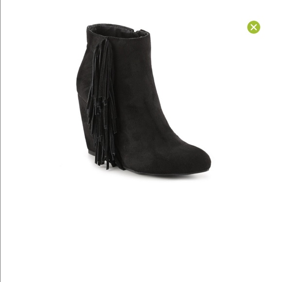 NWT Pave Wedge Fringe Booties Black Suede sz8