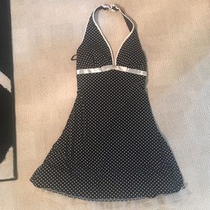 Black with white polka dot halter dress