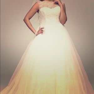 Cap Sleeve Tulle Ball Gown with Illusion Neckline